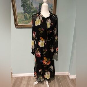 Gibson Black Floral Long Sleeve Dress